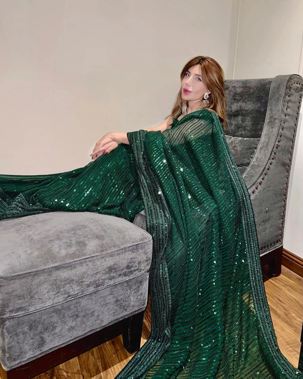 Buy Green Sequin Saree online in India