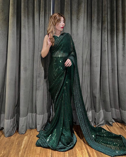 Buy Green Sequin Saree online in India
