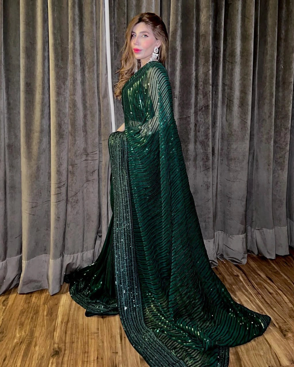 Buy Green Sequin Saree online in India