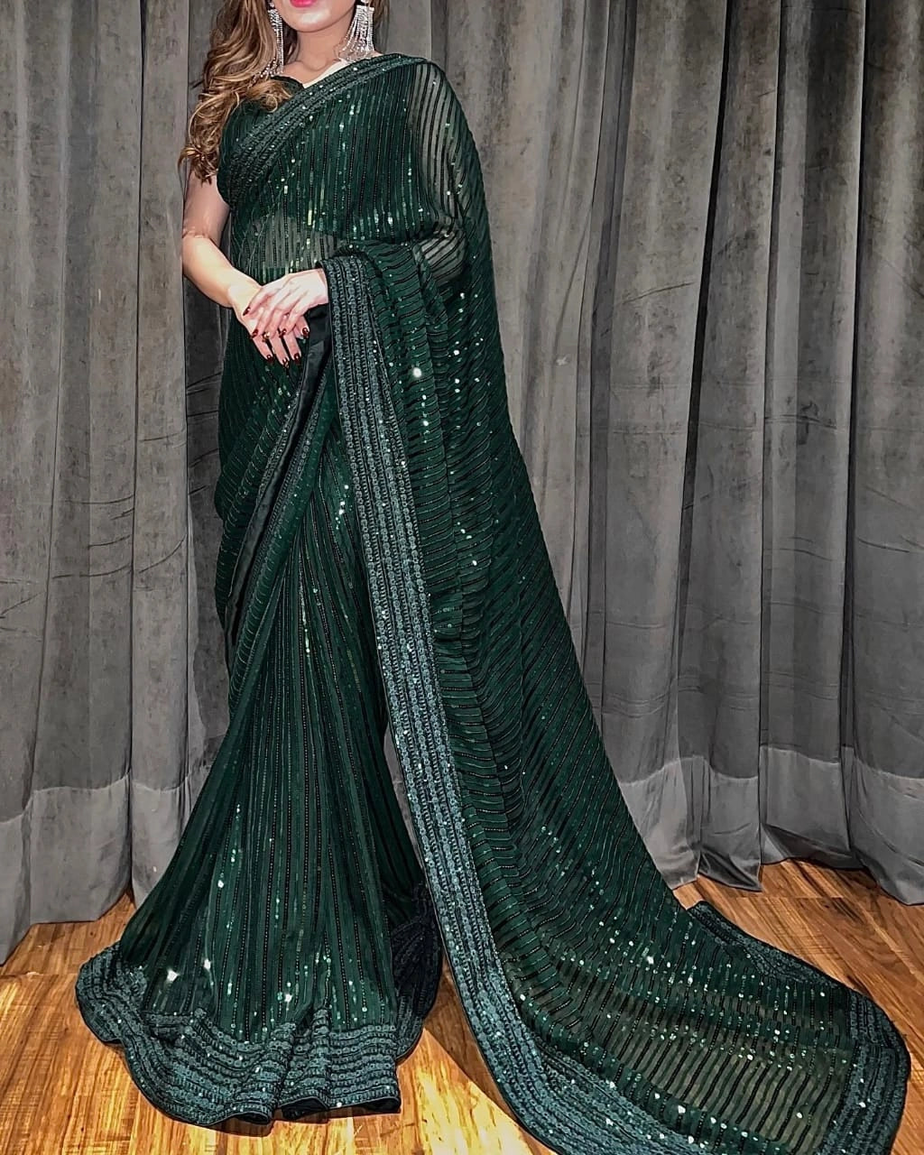Buy Green Sequin Saree online in India