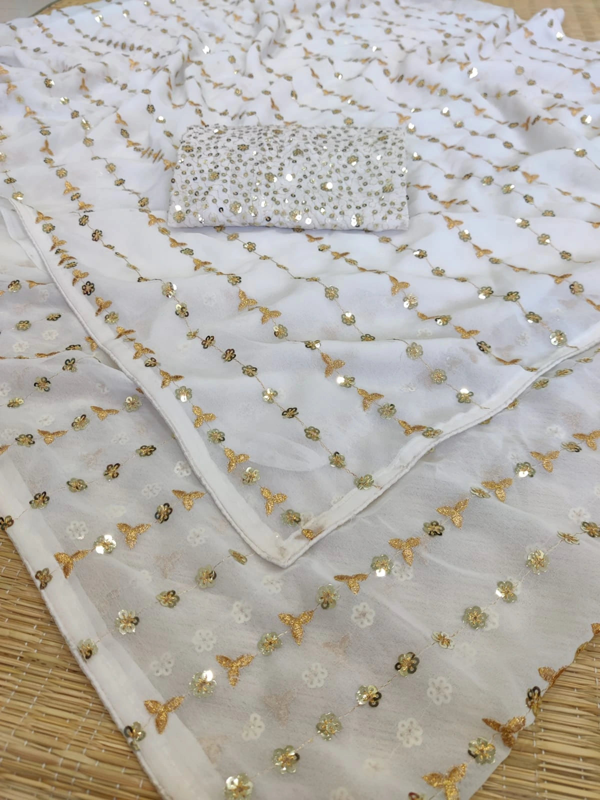 White Sequin Saree