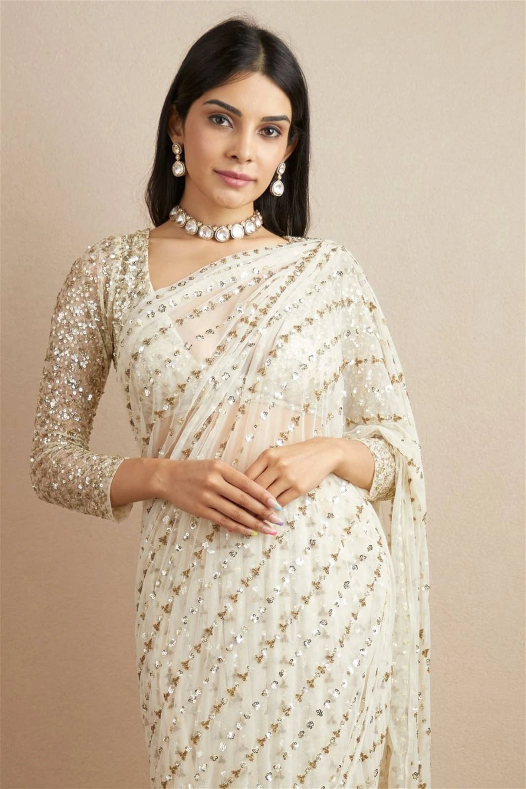 White Sequin Saree