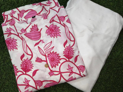 SUMMER SPECIAL PINK RAYON COTTON CO-ORD SET