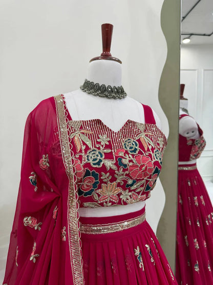 Rani Pink Chinon Silk Lehenga Choli with Thread and Sequin Work Traditional Indian Wedding Wear