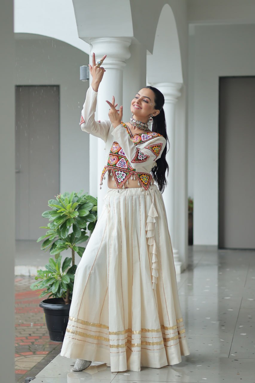 Kutchi-Embroidered Navratri Outfit Perfect Mirror Work Lehenga Set For Garba Nights