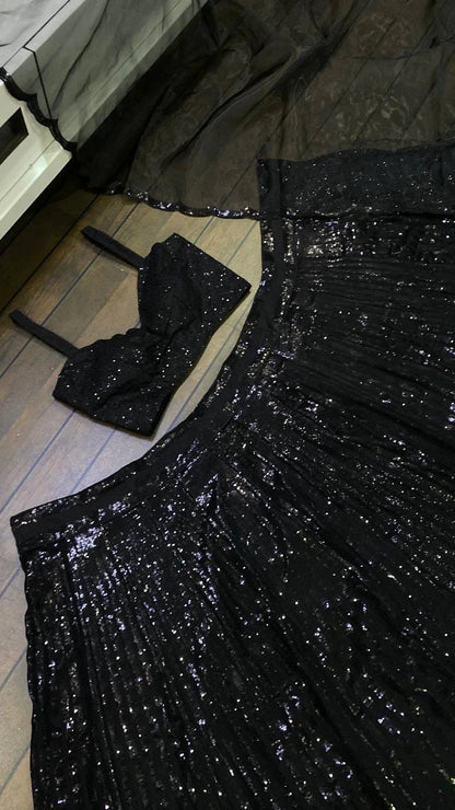 Black Georgette Designer Lehenga Choli with Sequin Work Traditional Indian Wedding Wear Bridal Ethnic Party Wear