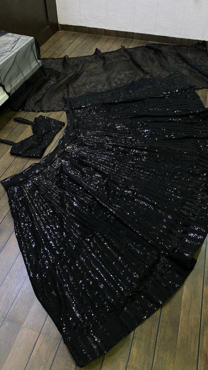 Black Georgette Designer Lehenga Choli with Sequin Work Traditional Indian Wedding Wear Bridal Ethnic Party Wear
