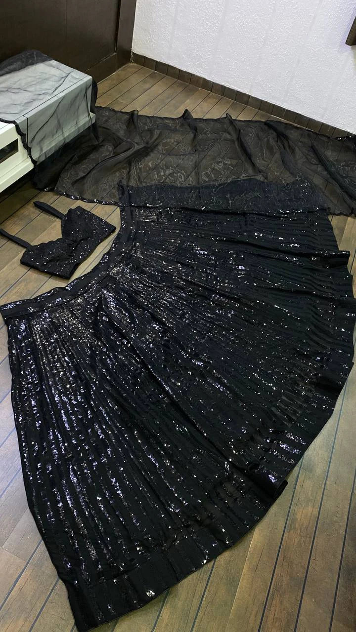 Black Georgette Designer Lehenga Choli with Sequin Work Traditional Indian Wedding Wear Bridal Ethnic Party Wear