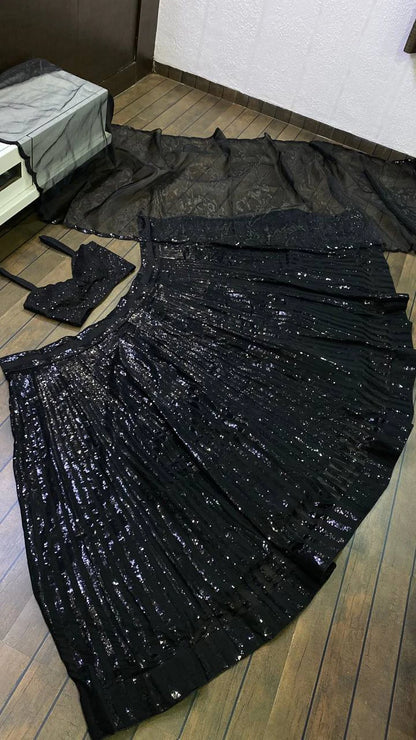 Black Georgette Designer Lehenga Choli with Sequin Work Traditional Indian Wedding Wear Bridal Ethnic Party Wear