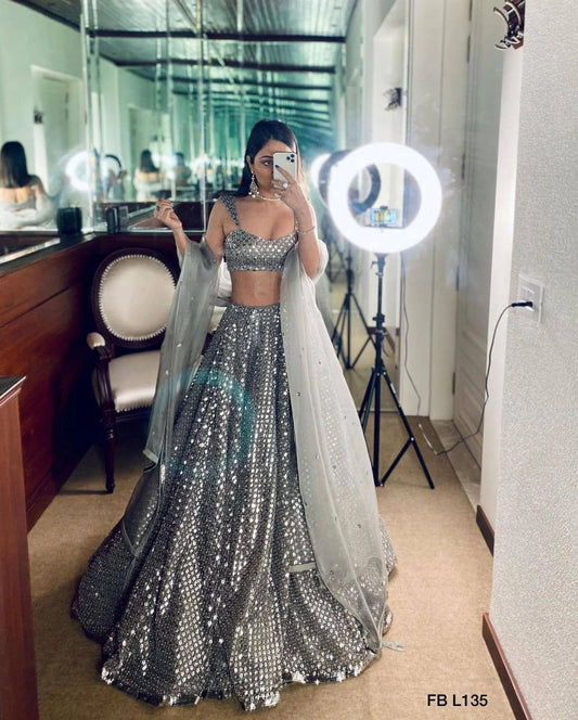Silver Kasturi Crepe Silk Designer Lehenga Choli with Sequin Work Traditional Indian Wedding Wear Bridal Ethnic Party Wear