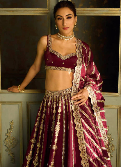 Maroon Kasturi Silk Designer Lehenga Choli with Traditional Indian Wedding Wear Bridal Ethnic Zari Sequins