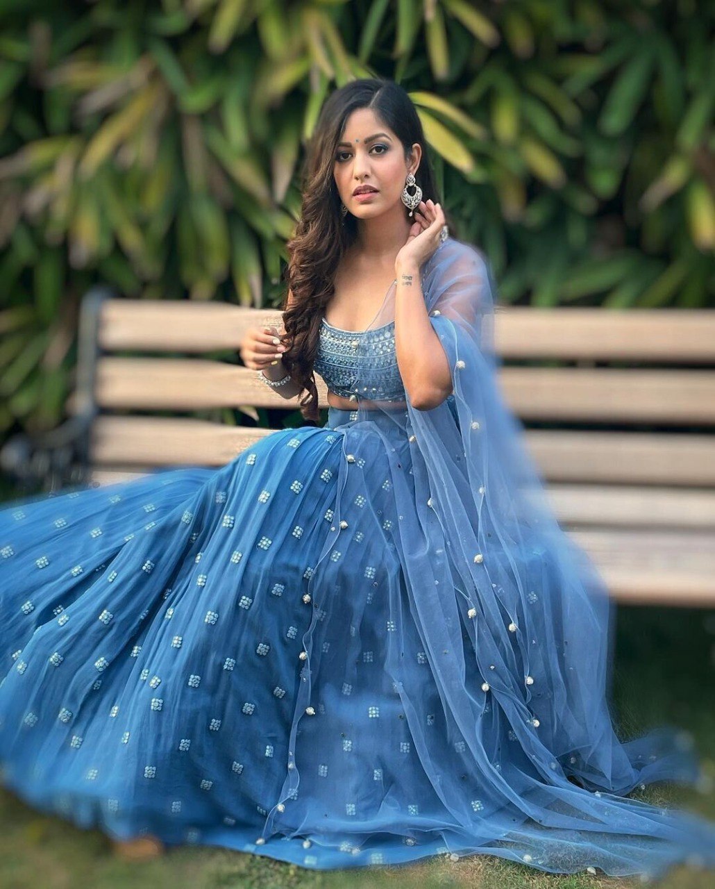 Blue Faux Georgette Lehenga Choli with Embroidered Dupatta