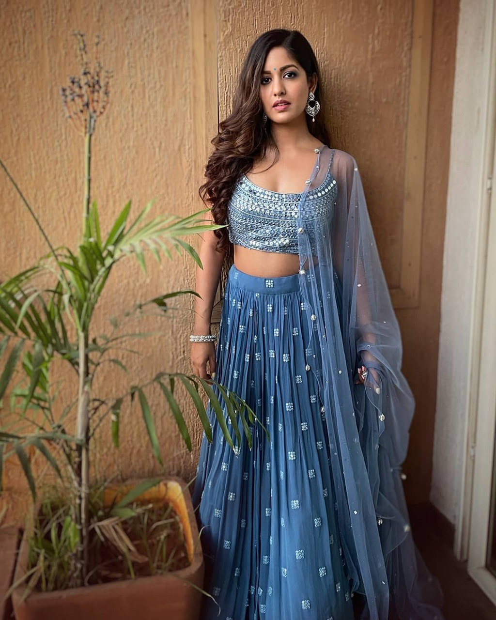 Blue Faux Georgette Lehenga Choli with Embroidered Dupatta