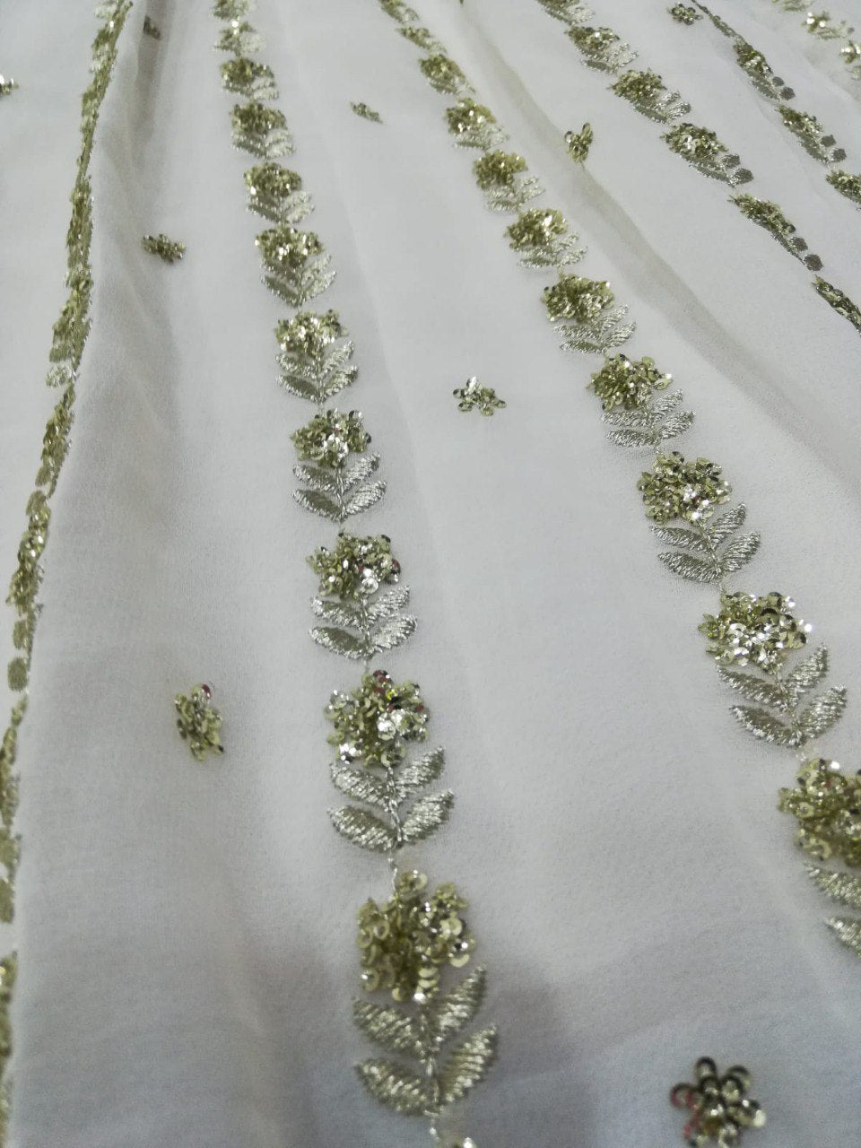 Elegant Off White Georgette Lehenga Choli with Sequined Border Dupatta