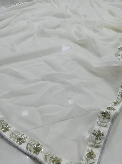 Elegant Off White Georgette Lehenga Choli with Sequined Border Dupatta