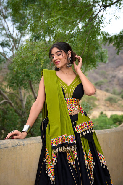 Green & Black Cotton Navratri Lehenga Choli