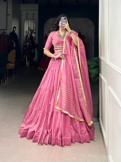 Lehenga that whispers culture – pure Chanderi, pure devotion
