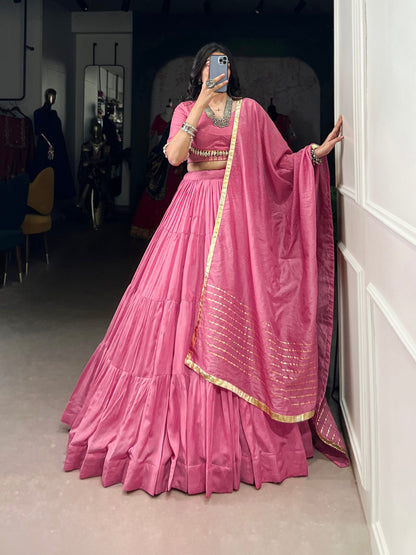 Lehenga that whispers culture – pure Chanderi, pure devotion