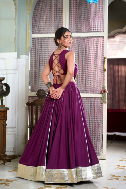 Festive Fashion Rayon Wine Lehenga With Gamthi Work Blouse For Navratri