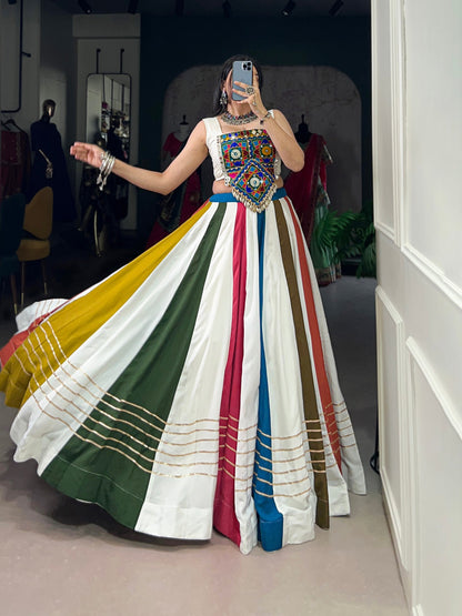 Multicolor Mirror work Flared Navratri Leehenga Choli