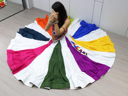 Multicolor Traditional Pure Cotton Mirror Work Navratri Lehenga Choli