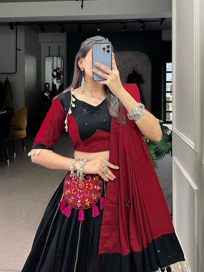 Gamthi and Kodi Work Black  Navaratri Lehenga Choli