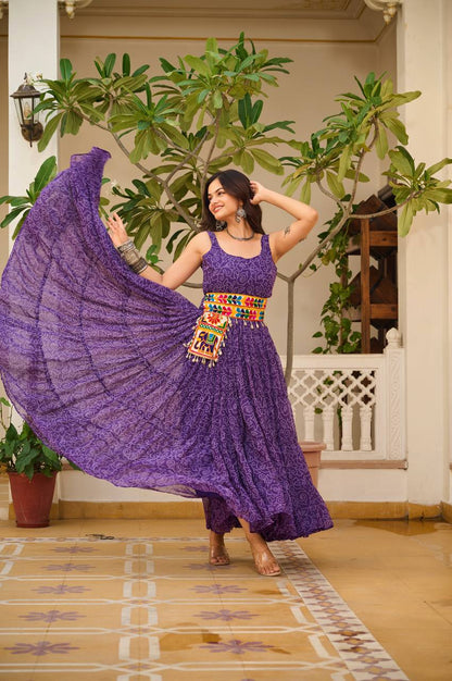 Navratri Special Gamathi Work Cotton Flared Purple Gown