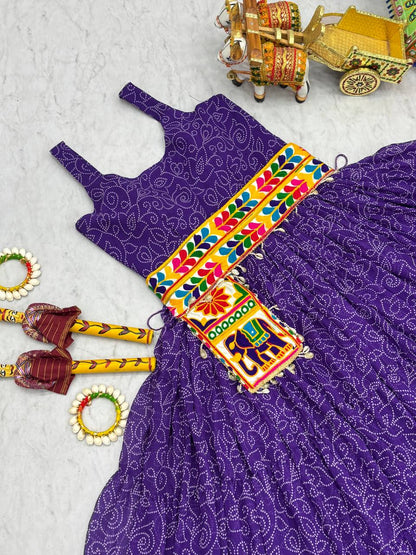 Navratri Special Gamathi Work Cotton Flared Purple Gown