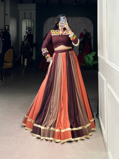 Navratri Special Multicolor  Lehenga with Mirror Work Maroon Blouse and Tassel Detailing