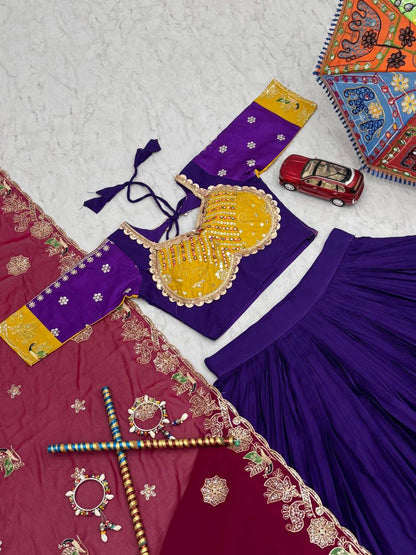 Embroidery Thread And Sequence work Navratri Special Purple Lehenga Choli