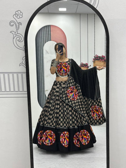 Navratri Special Pure Cotton Black Flared Lehenga Choli With Heavy Gamathi Work