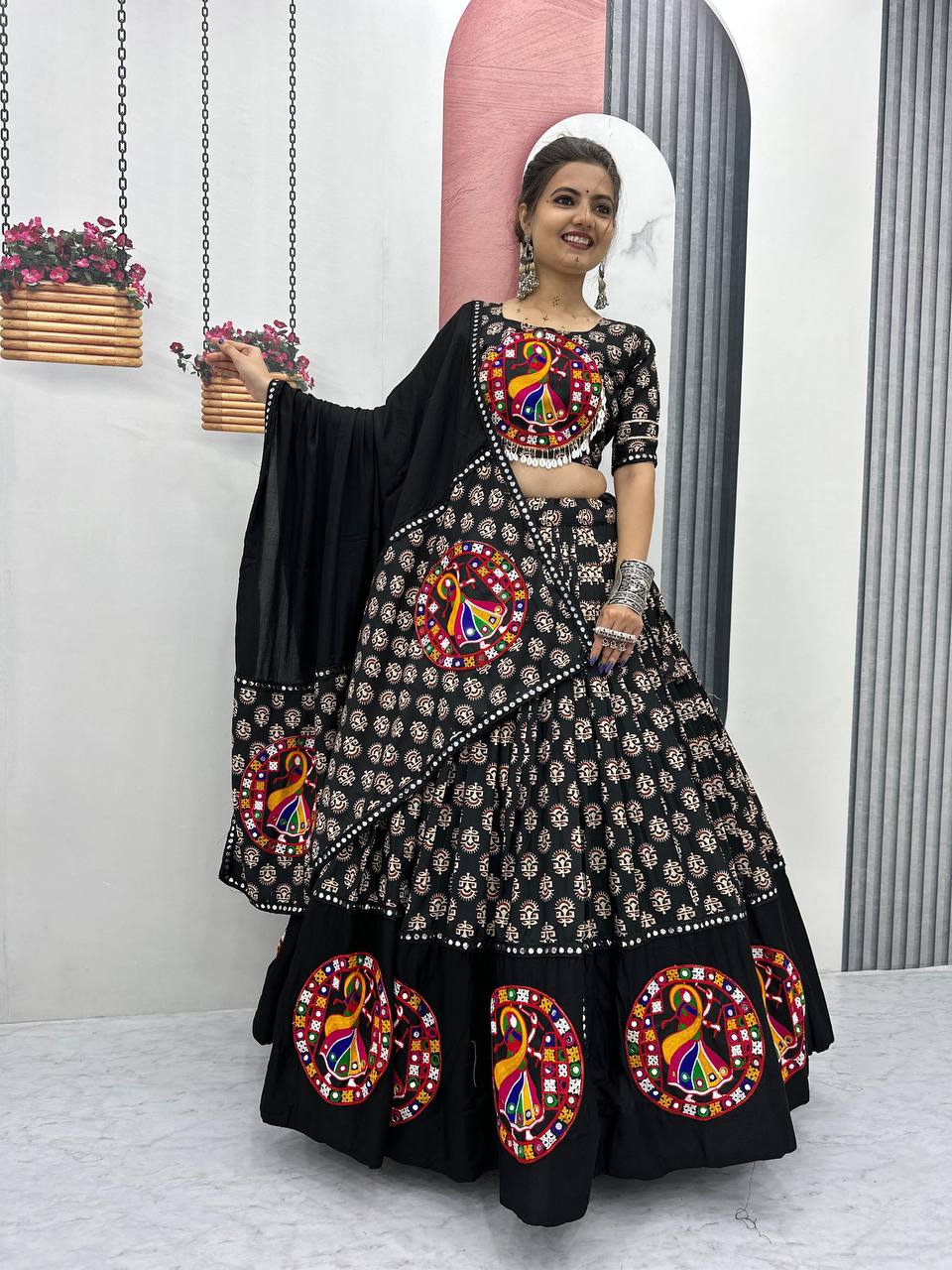 Navratri Special Pure Cotton Black Flared Lehenga Choli With Heavy Gamathi Work