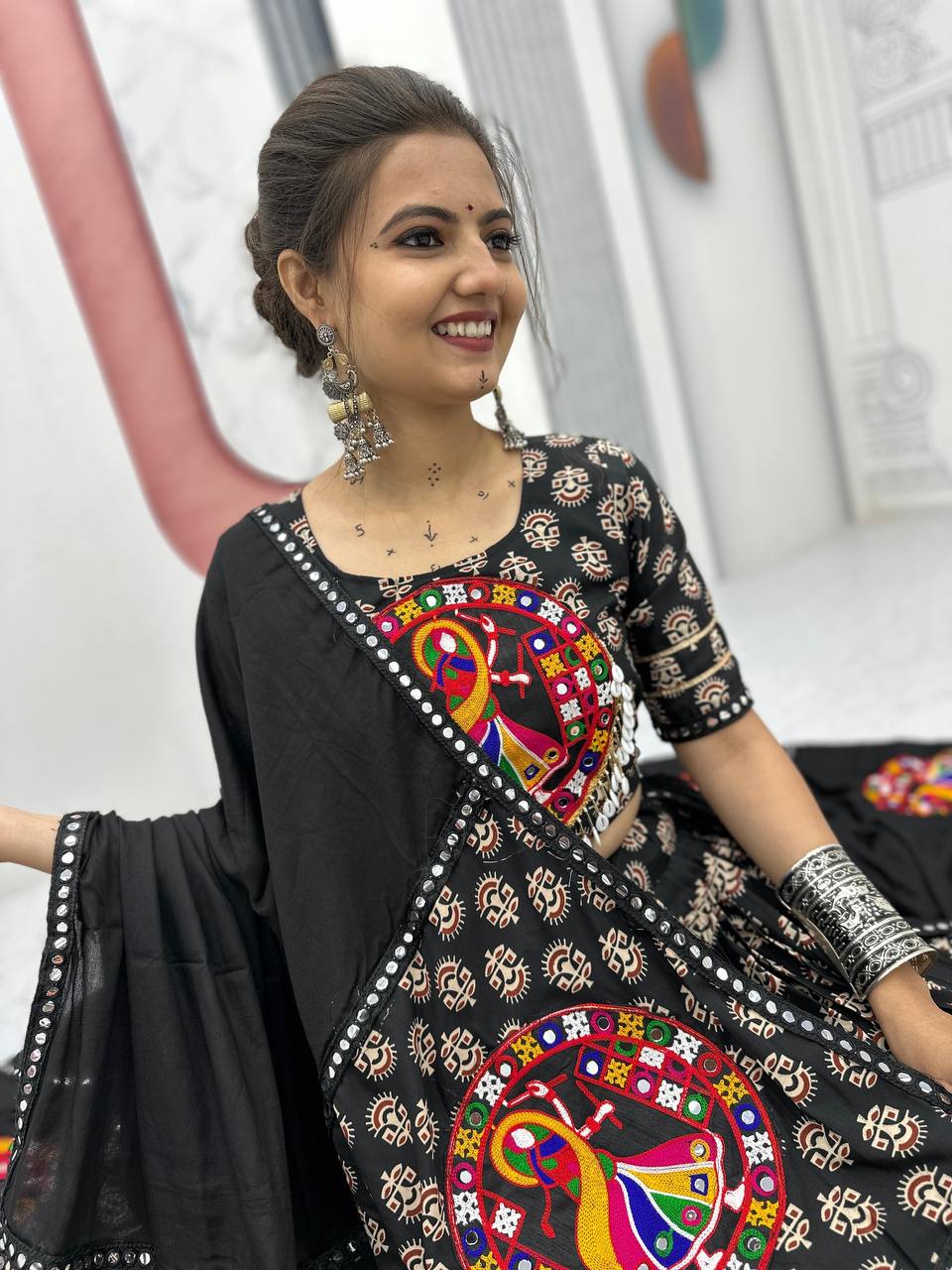 Navratri Special Pure Cotton Black Flared Lehenga Choli With Heavy Gamathi Work