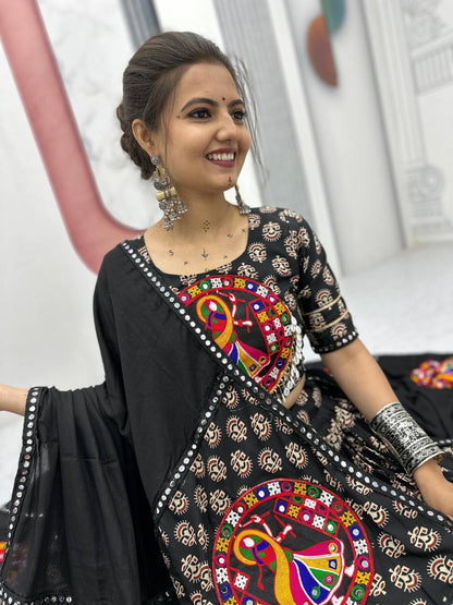 Navratri Special Pure Cotton Black Flared Lehenga Choli With Heavy Gamathi Work