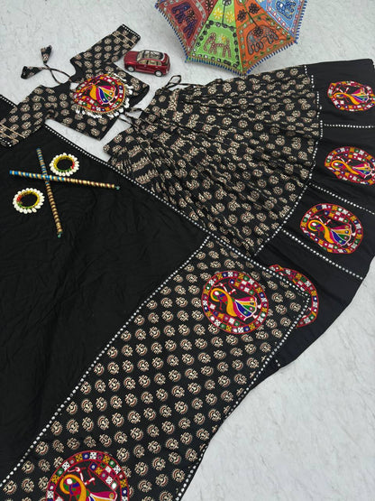 Navratri Special Pure Cotton Black Flared Lehenga Choli With Heavy Gamathi Work