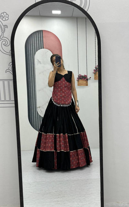 Navratri Special Ajarakh Print  Pure Cotton Black Lehenga Choli