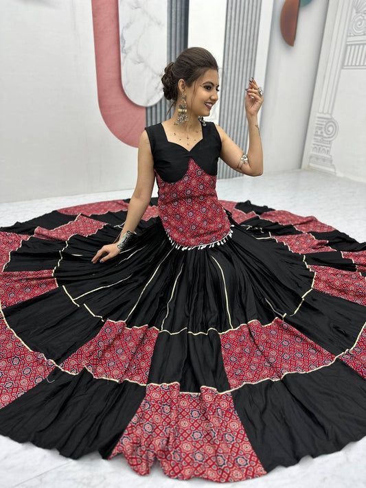 Navratri Special Ajarakh Print  Pure Cotton Black Lehenga Choli