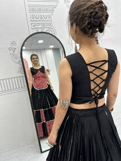 Navratri Special Ajarakh Print  Pure Cotton Black Lehenga Choli