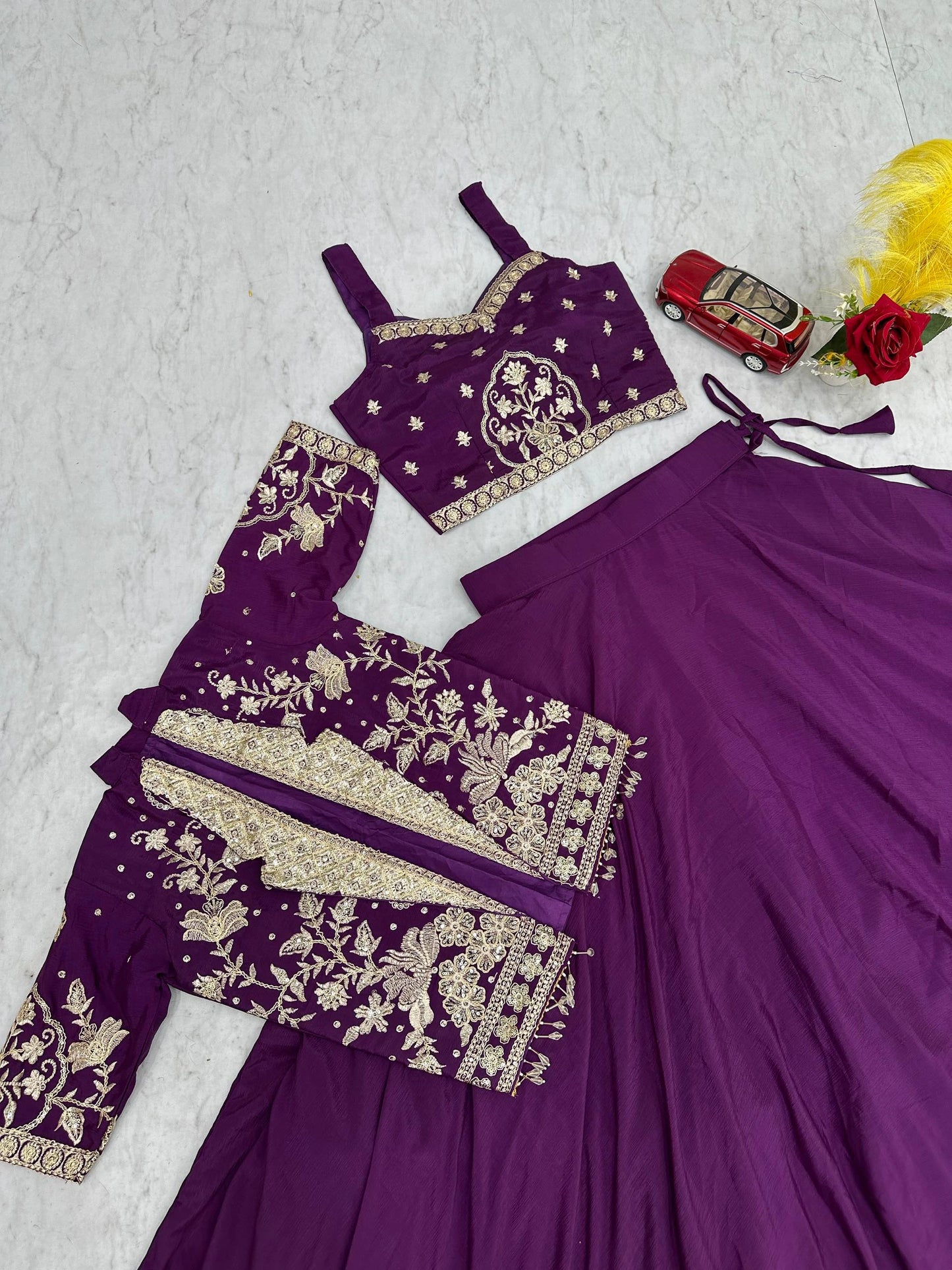 Designer Royal Purple Indo Western Lehenga Choli with Embroidered Koti for Women
