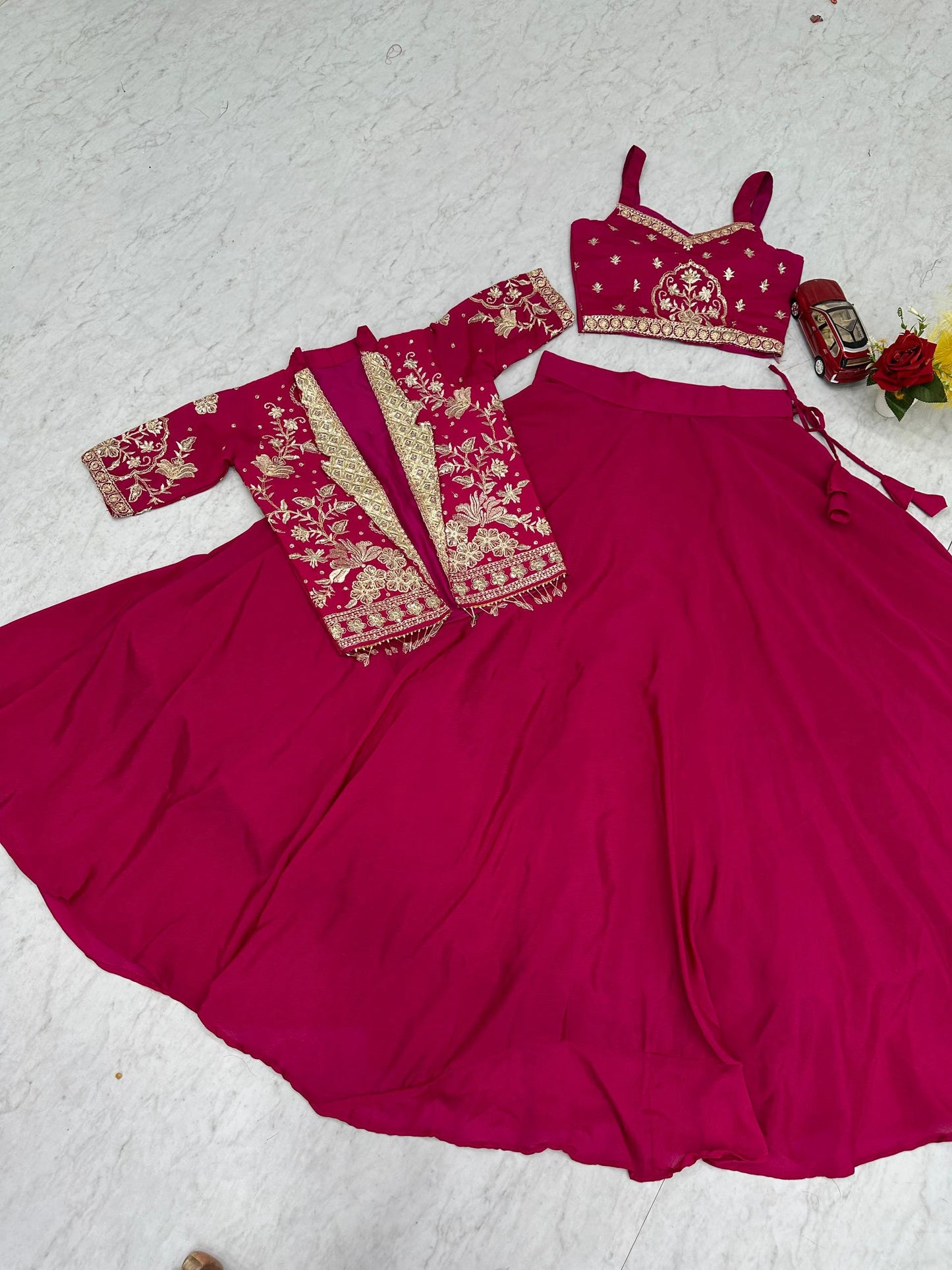 Designer Magenta Pink Indo Western Lehenga Choli with Embroidered Koti for Women