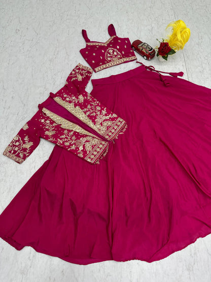 Designer Magenta Pink Indo Western Lehenga Choli with Embroidered Koti for Women