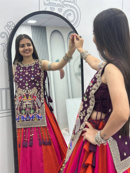 Fully Stitched Heavy Work Vichitra Silk Lehenga with Shrug for Navratri