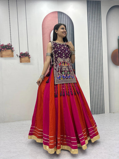 Fully Stitched Heavy Work Vichitra Silk Lehenga with Shrug for Navratri
