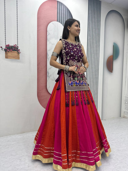 Fully Stitched Heavy Work Vichitra Silk Lehenga with Shrug for Navratri