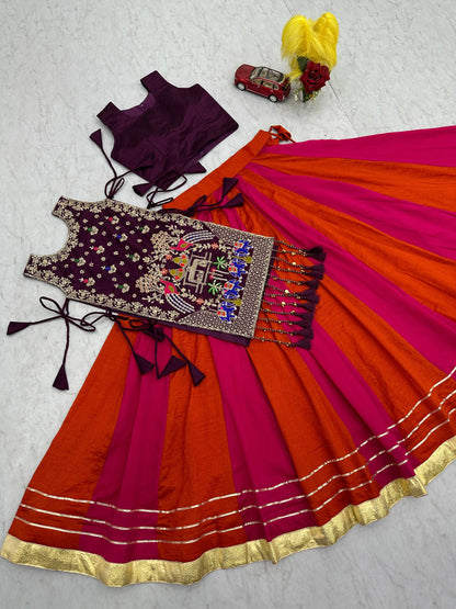 Fully Stitched Heavy Work Vichitra Silk Lehenga with Shrug for Navratri