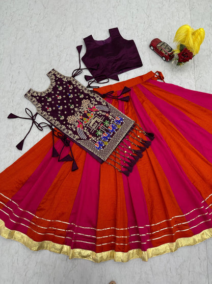 Fully Stitched Heavy Work Vichitra Silk Lehenga with Shrug for Navratri