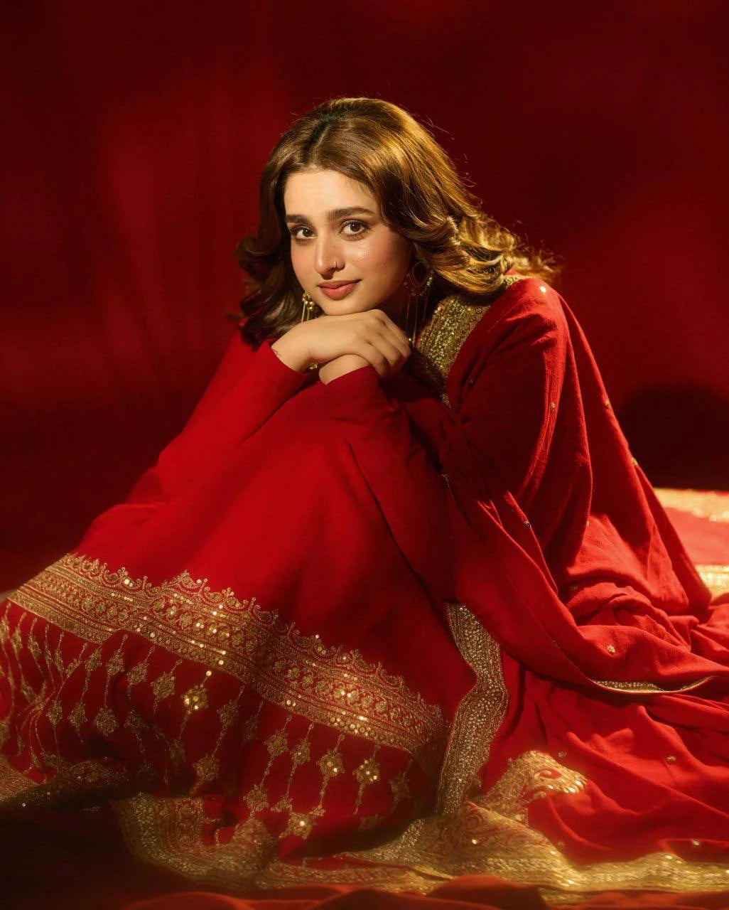 Red Vichitra Silk Gown Set with Thread and Sequin Work Elegant Festive Ethnic Wear