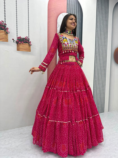 Designer Faux Georgette Pink Navratri Lehenga Choli with Codi Work for Women with Heavy Flare
