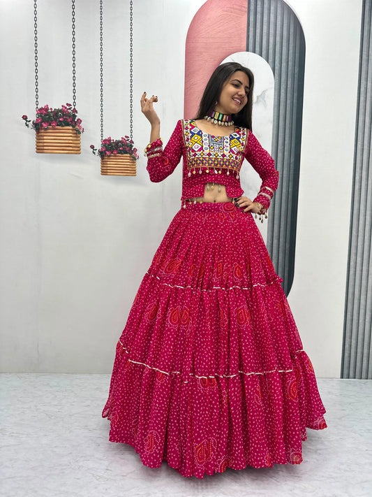 Designer Faux Georgette Pink Navratri Lehenga Choli with Codi Work for Women with Heavy Flare