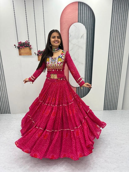 Designer Faux Georgette Pink Navratri Lehenga Choli with Codi Work for Women with Heavy Flare